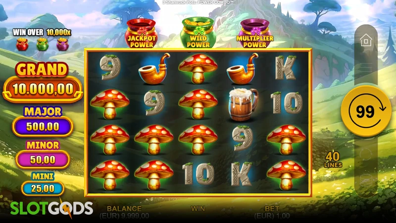 A screenshot of 3 Shamrock Pots slot gameplay