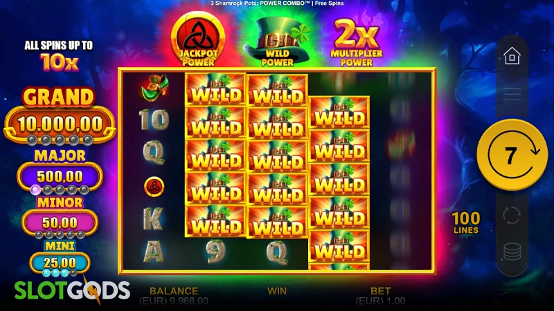 A screenshot of 3 Shamrock Pots slot feature gameplay