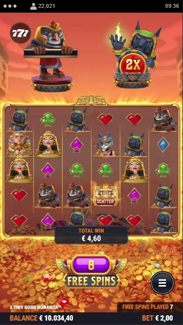A screenshot of 3 Tiny Gods Bonanza bonus round gameplay