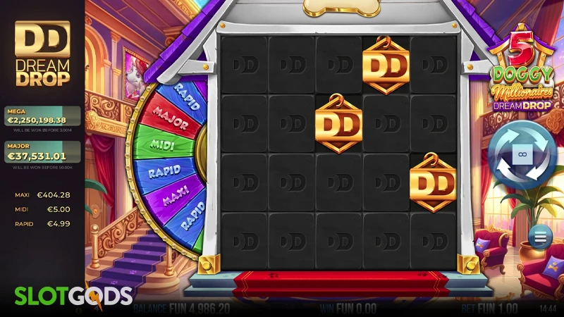 A screenshot of 5 Doggy Millionaires Dream Drop slot dream drop anticipation