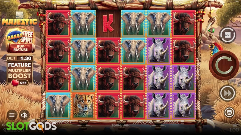 A screenshot of 5 Majestic slot gameplay