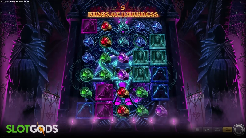 A screenshot of 5 Rings of Darkness slot gameplay