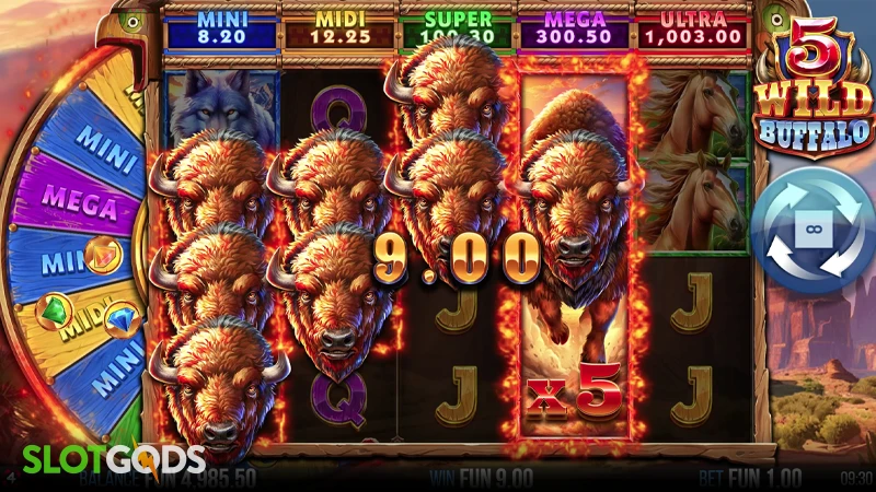 A screenshot of 5 Wild Buffalo slot gameplay