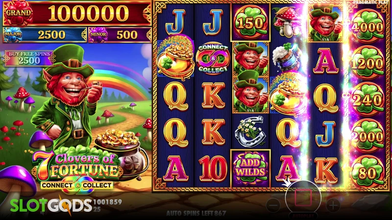 A screenshot of 7 Clovers of Fortune slot gameplay