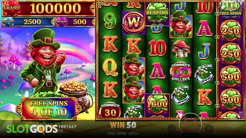 A screenshot of 7 Clovers of Fortune slot feature gameplay