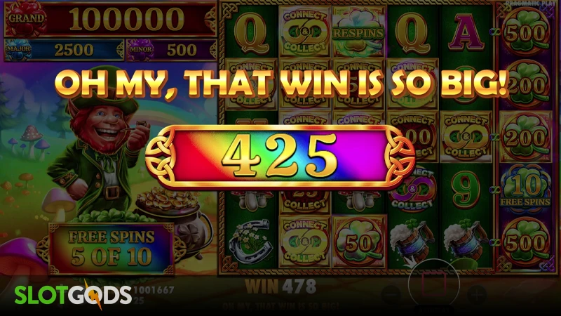 A screenshot of a big win in 7 Clovers of Fortune slot