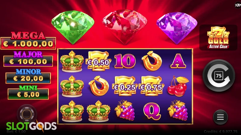 A screenshot of 777 Gold Action Cash slot gameplay