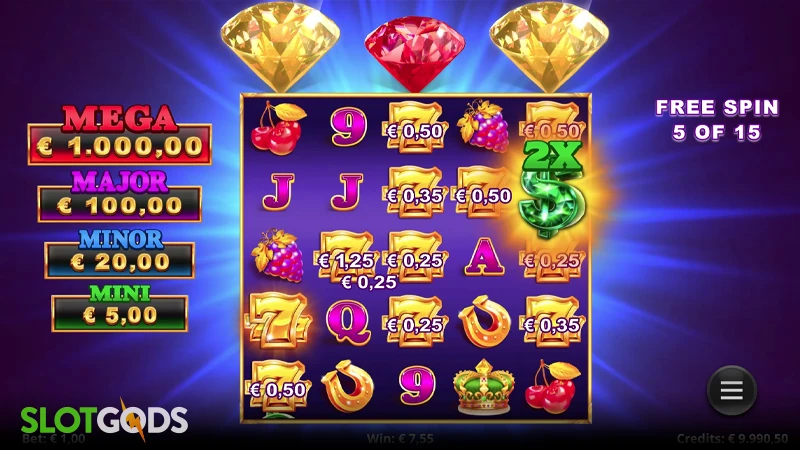 A screenshot of 777 Gold Action Cash slot free spins gameplay