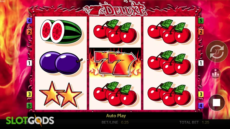 A screenshot of 7s Deluxe slot gameplay