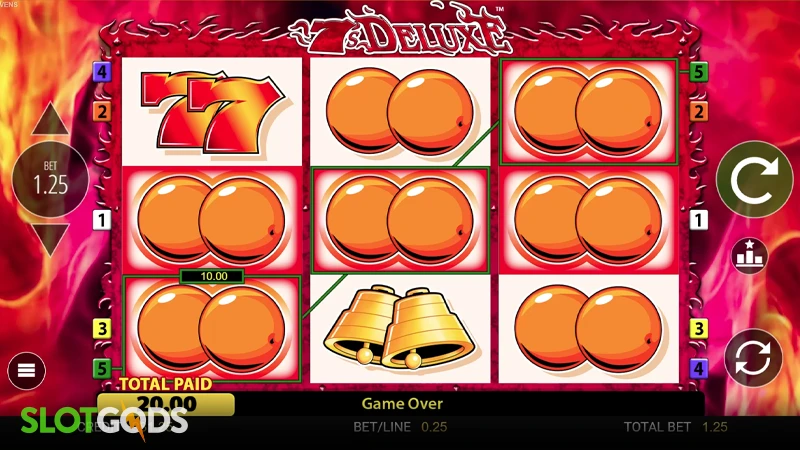 A screenshot of 7s Deluxe slot further gameplay