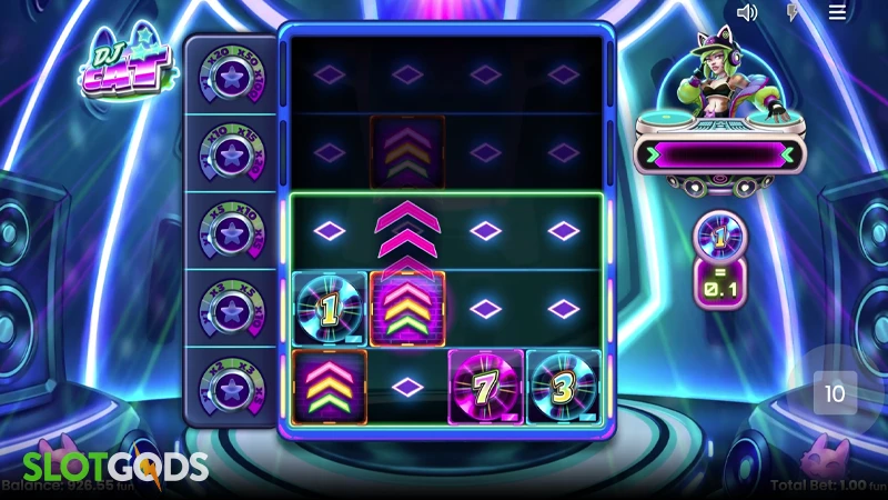 screenshot of DJ Cat slot arrow feature in game