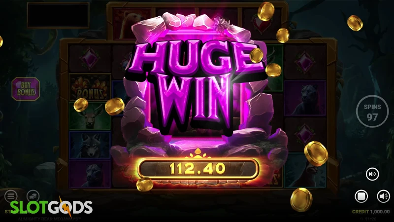 A screenshot of a huge win in Almighty Bear Megaways slot