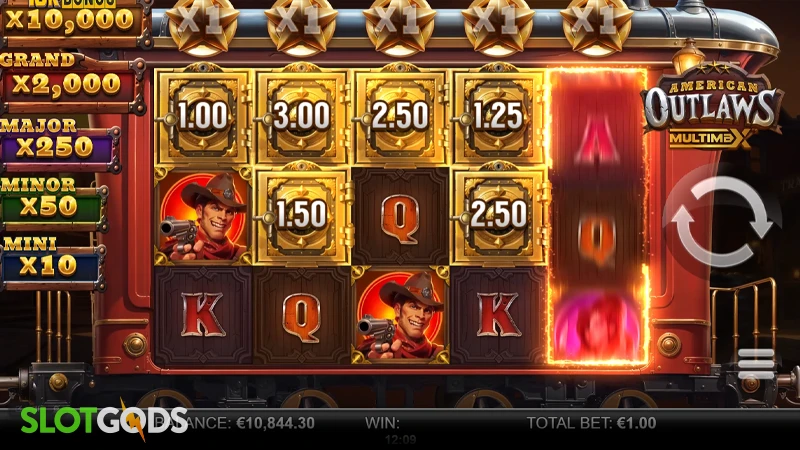 A screenshot of American Outlaws Multimax slot gameplay