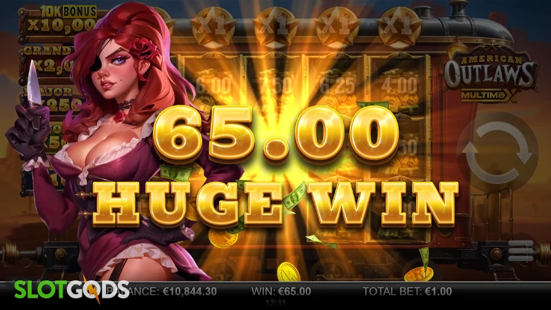 A screenshot of a big win in American Outlaws Multimax slot