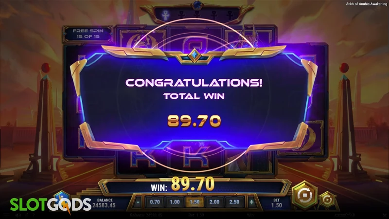 A screenshot of a big win in Ankh of Anubis slot