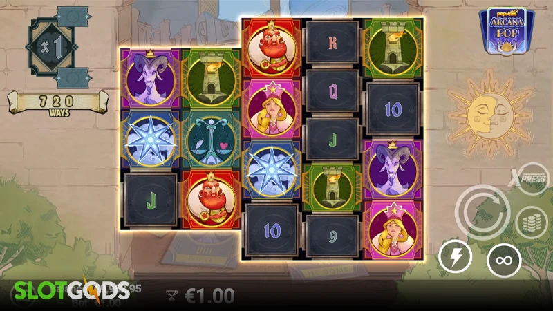 A screenshot of ArcanaPOP slot gameplay