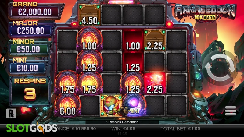 A screenshot of Armageddon 10k Ways slot by Reelplay feature gameplay