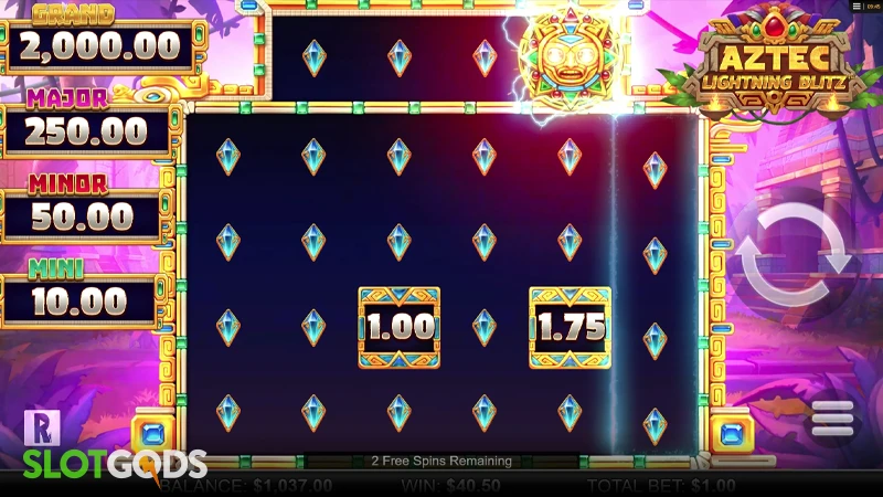 A screenshot of Aztec Lightning Blitz slot feature gameplay