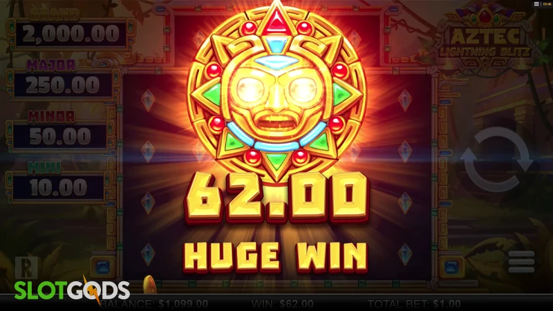 A screenshot of a big win in Aztec Lightning Blitz slot