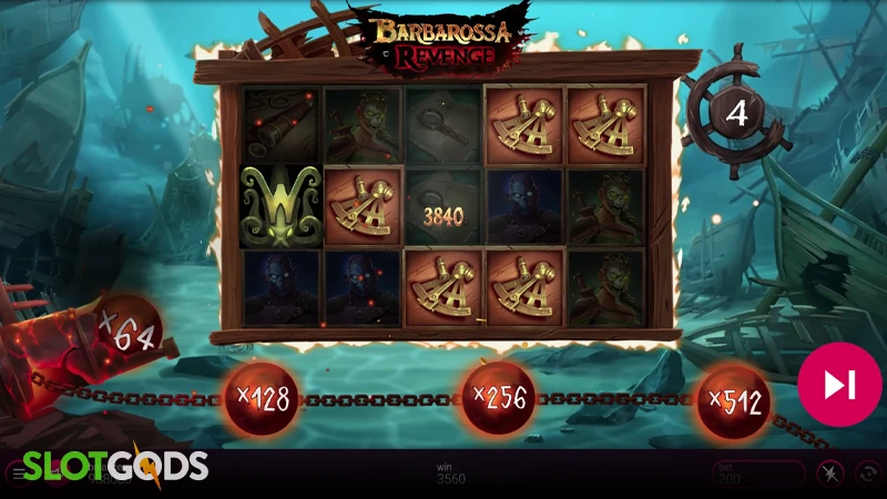 A screenshot of Barbarossa Revenge slot feature gameplay