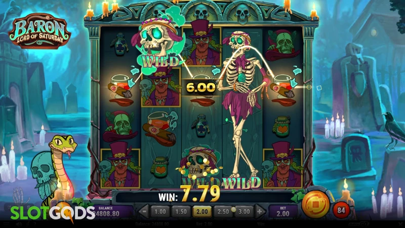 A screenshot of Baron Lord of Saturday slot gameplay