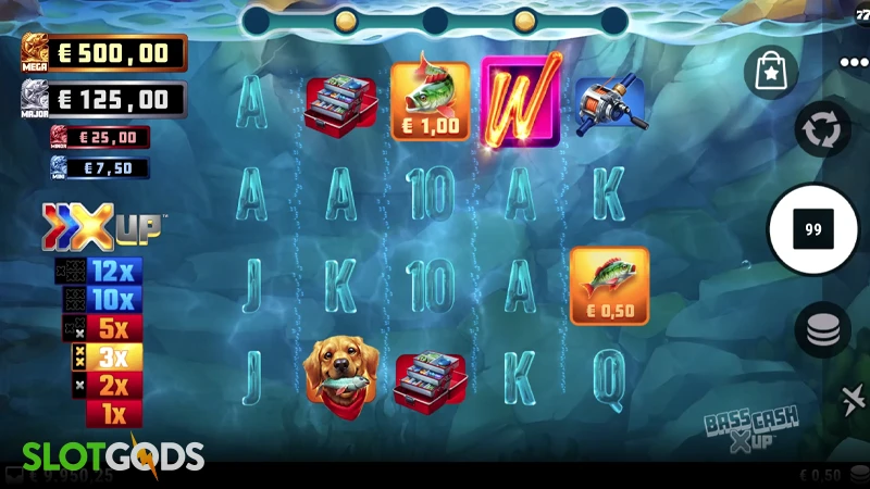 A screenshot of Bass Cash X Up slot gameplay