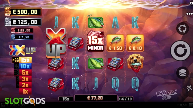 A screenshot of Bass Cash X Up slot feature gameplay