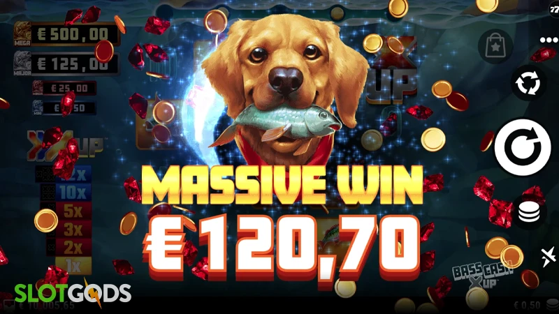 A screenshot of a big win in Bass Cash X Up slot