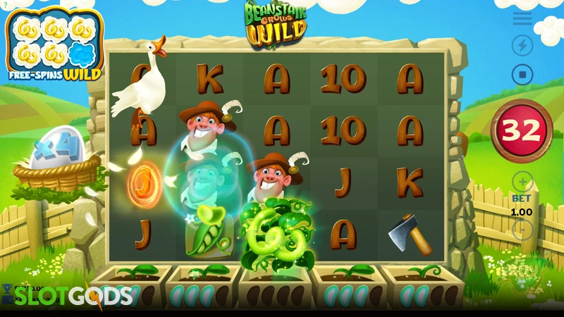 A screenshot of Beanstalk Grows Wild slot gameplay