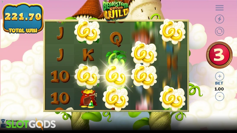 A screenshot of Beanstalk Grows Wild slot feature gameplay