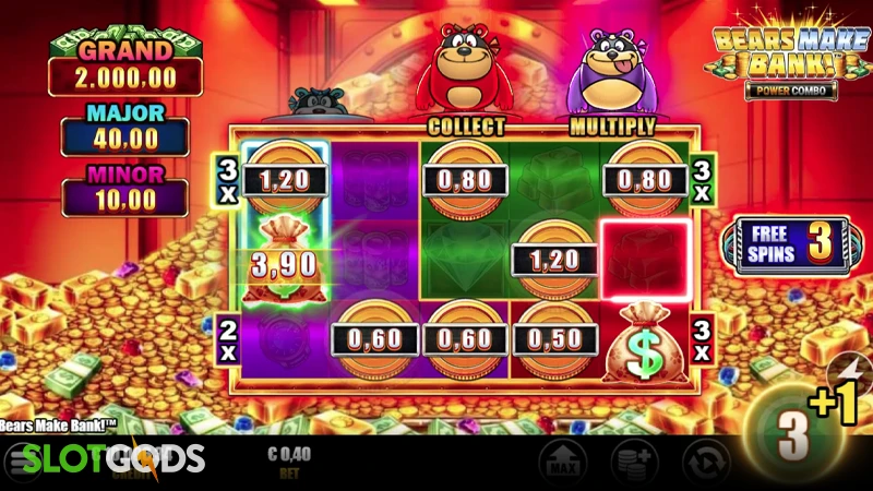 A screenshot of Bears Make Bank slot feature gameplay