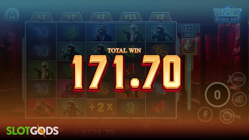 A screenshot of a big win in Beastly Burgers slot