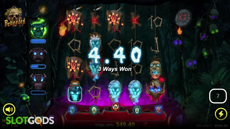 A screenshot of Beheaded slot bonus round gameplay