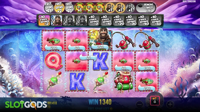 A screenshot of Big Bass Xmas Xtreme slot feature gameplay