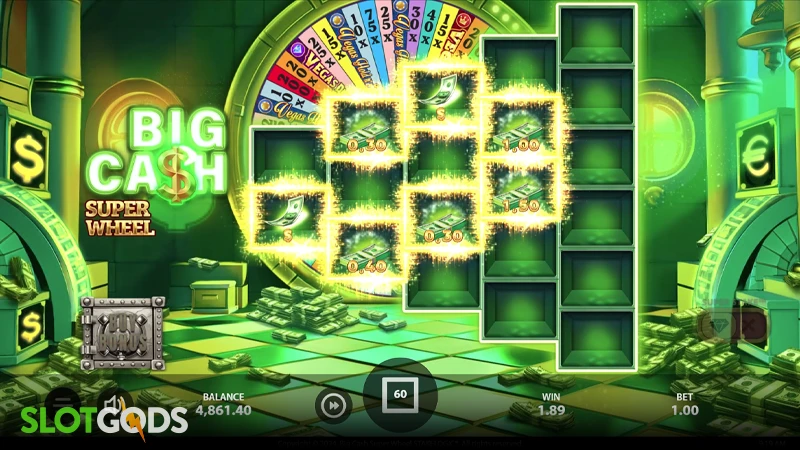 A screenshot of Big Cash Super Wheel slot gameplay