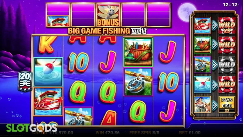 A screenshot of Big Game Fishing TopHit slot feature gameplay