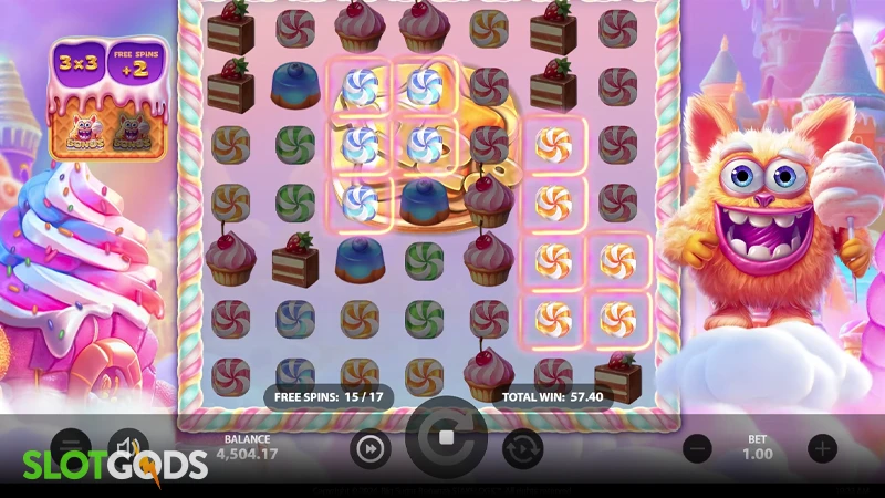 A screenshot of Big Sugar Bonanza slot free spins gameplay