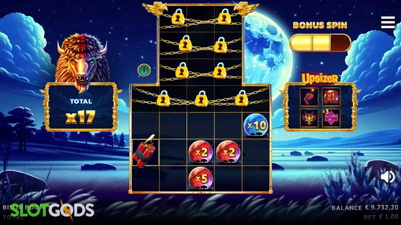 A screenshot of Bison Boom slot feature gameplay