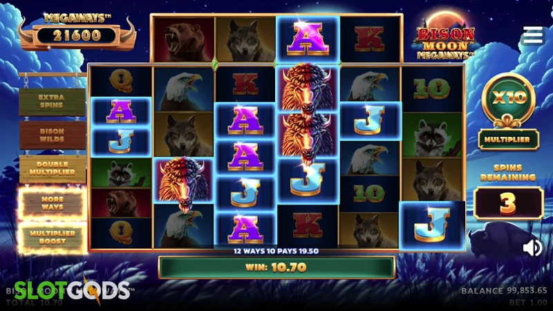 A screenshot of Bison Boom Megaways slot free spins gameplay