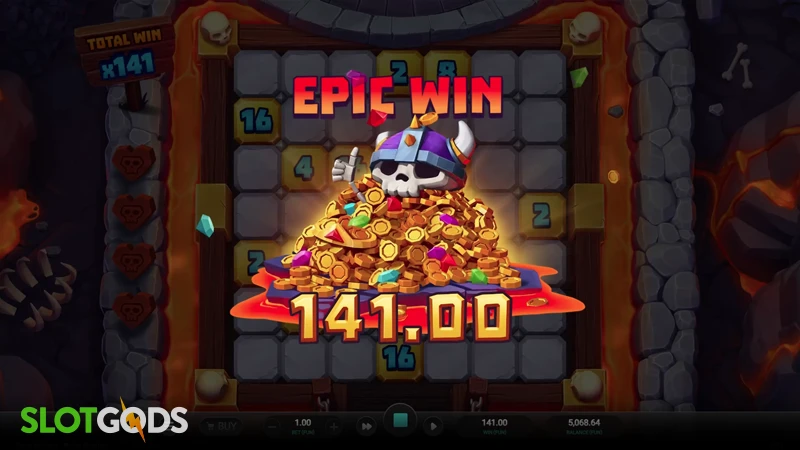 A screenshot of a big win Bone Raiders slot