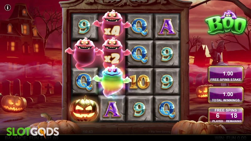 A screenshot of Boo slot free spins gameplay