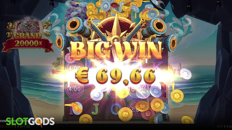 A screenshot of a big win in Boom Pirates Fight For Gold slot