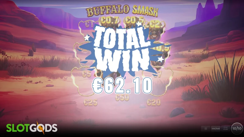 A screenshot of a big win in Buffalo Smash slot