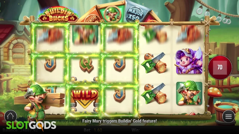 A screenshot of Buildin' Bucks slot gameplay