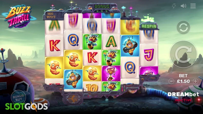 A screenshot of Buzz Thrills slot gameplay