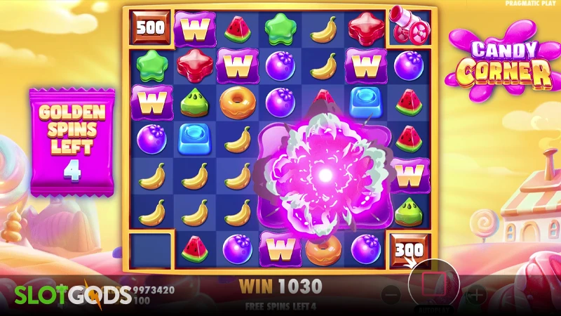 A screenshot of Candy Corner slot feature gameplay