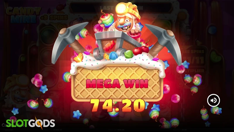 A screenshot of a big win in Candy Mine slot