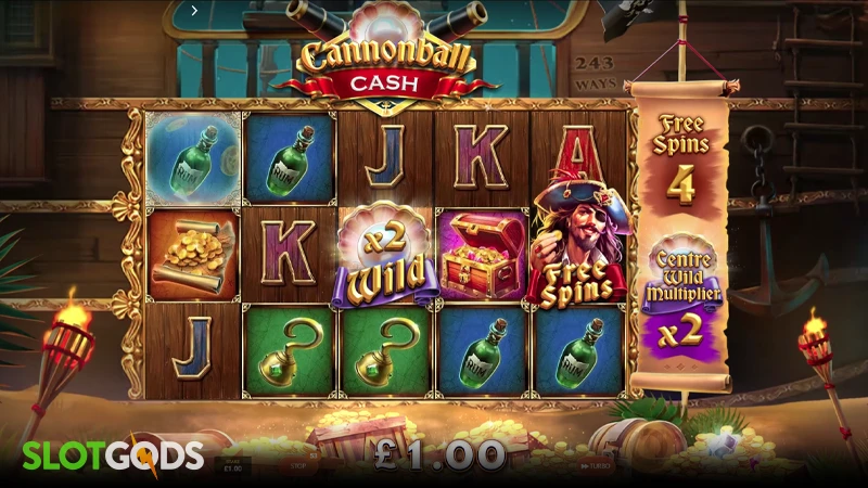 A screenshot of Cannonball Cash Slot free spins gameplay