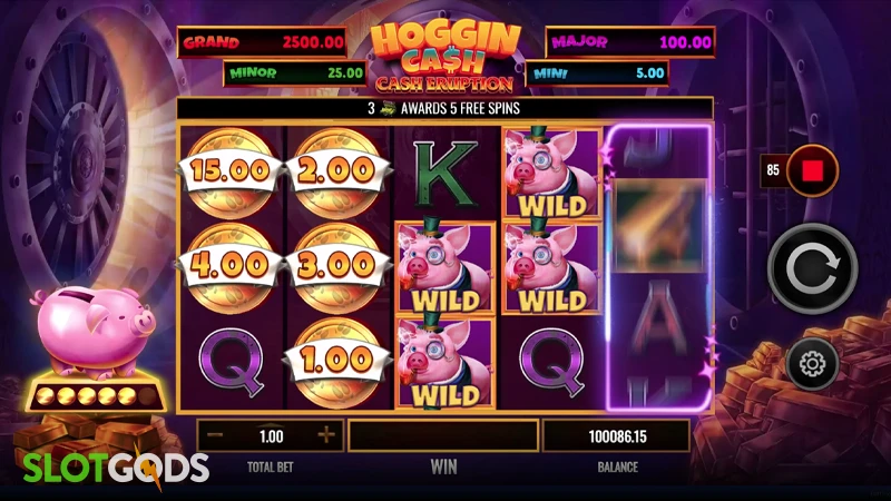 A screenshot of Cash Erruption Hoggin Cash slot gameplay