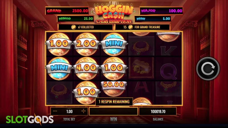 A screenshot of Cash Erruption Hoggin Cash slot respins gameplay